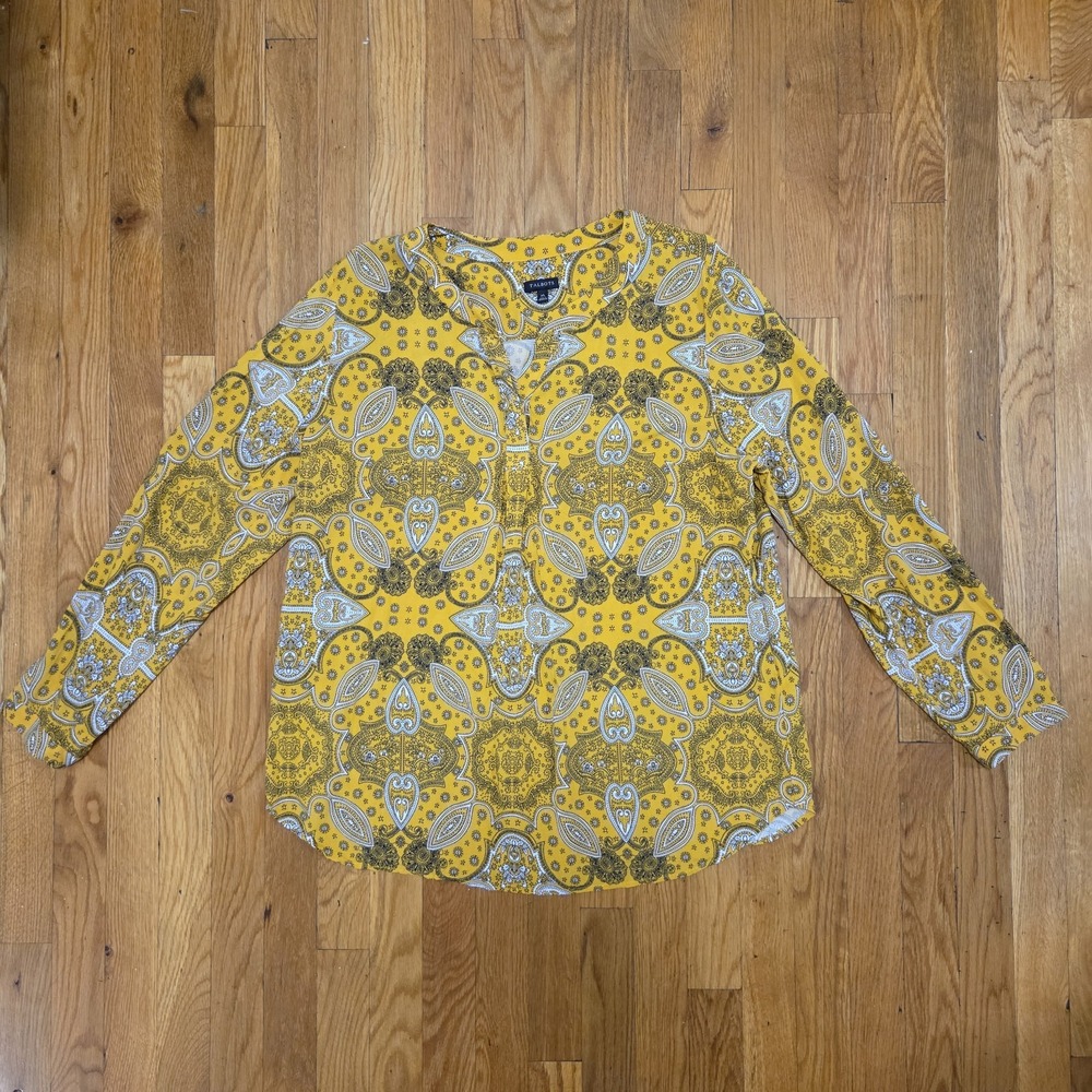 Talbots Womens Paisley Boho‎ Long Sleeve Peasant Blouse